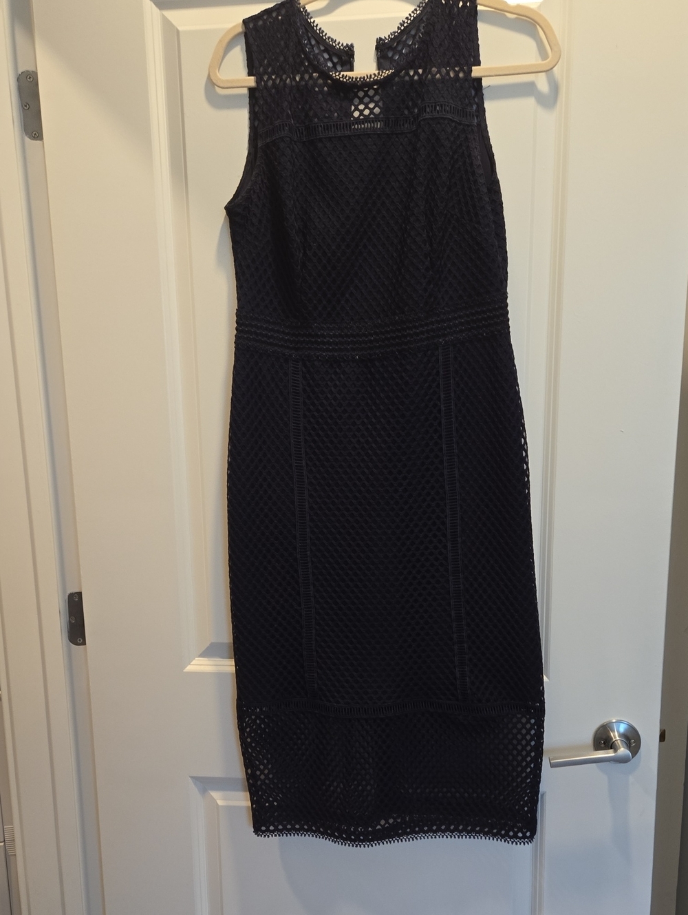 New York & Company Navy Crochet Midi Sheath Dress